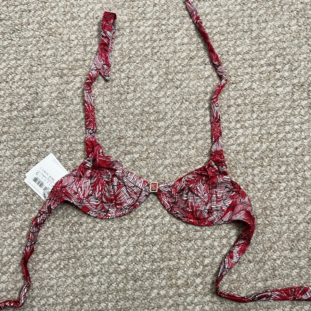 La Perla bikini swim top red white gold size 6 NWT